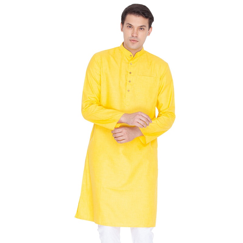 Yellow Cotton Printed Kurta - JD986590000