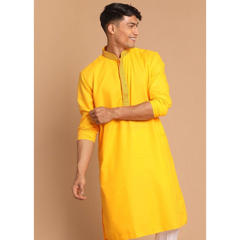 Yellow Cotton Printed Kurta - JD986590019
