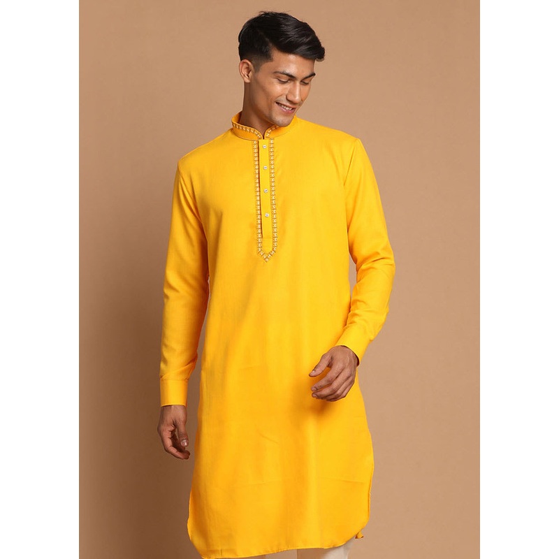 Yellow Cotton Printed Kurta - JD986590020