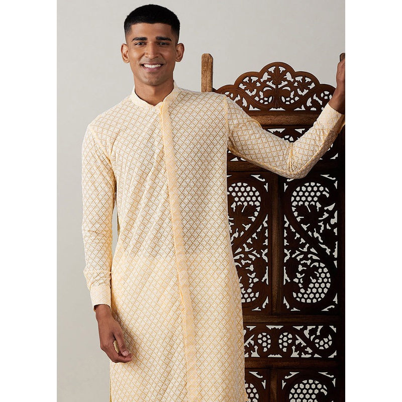 Yellow Georgette Printed Kurta - JD986590051