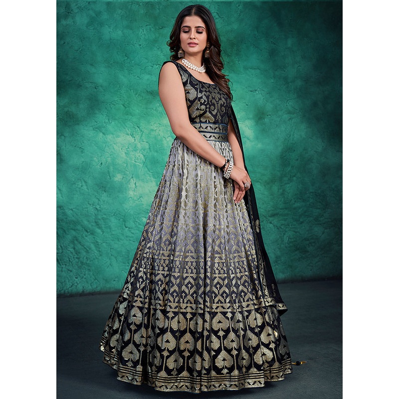 2 Pc Black Readymade Georgette Gown Set - JD986589878