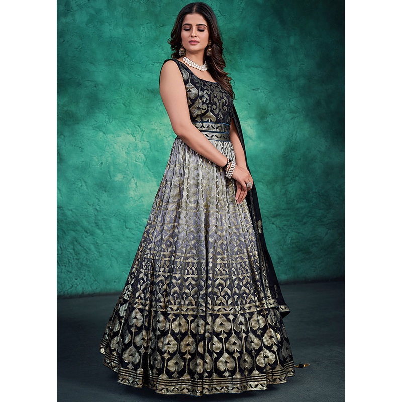 2 Pc Black Readymade Pure Georgette Gown - JD986589875