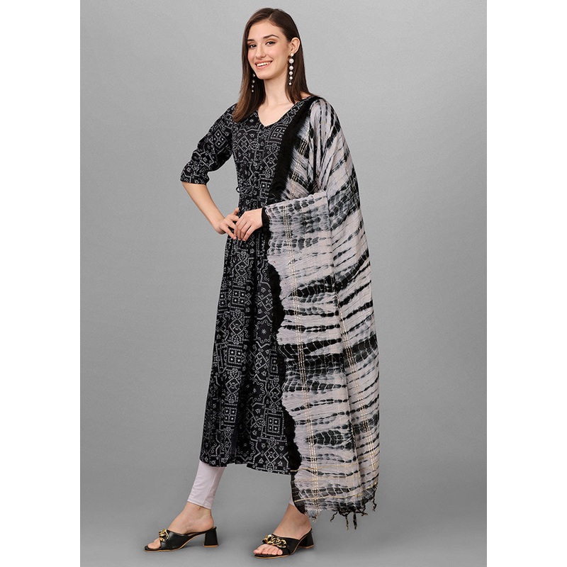 2 Pc Black Readymade Rayon Kurti Set - JD986589874