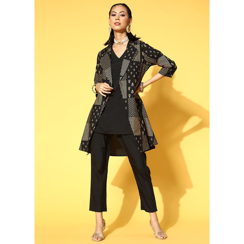 2 Pc Black Readymade Silk Coord Set - JD986589873