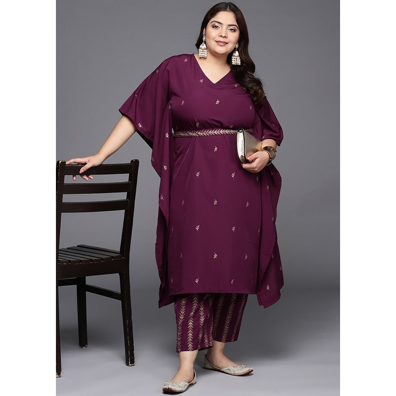 2 Pc Burgundy Readymade Silk Kurti Set - JD986589860