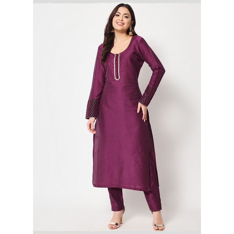 2 Pc Dark Pink Readymade Silk Kurti Set - JD986589852
