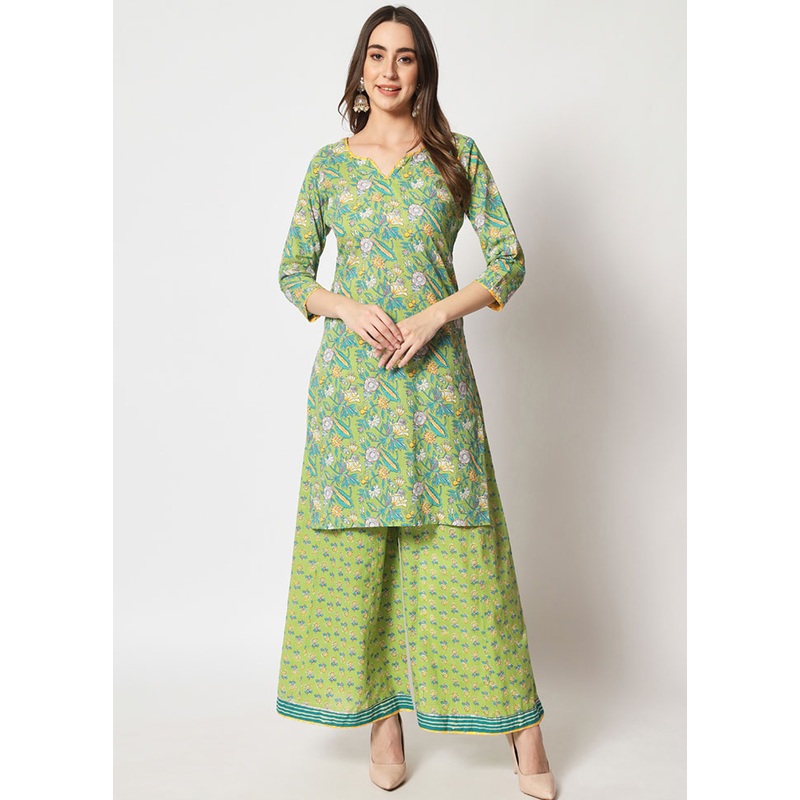2 Pc Green Readymade Cotton Kurti Set - JD986589849