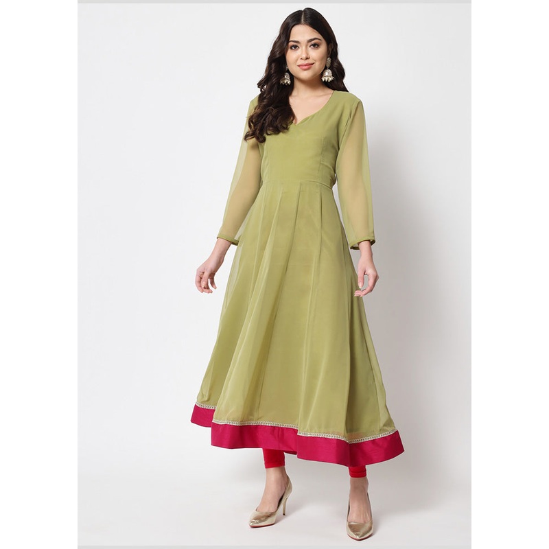 2 Pc Green Readymade Georgette Kurti Set - JD986589847