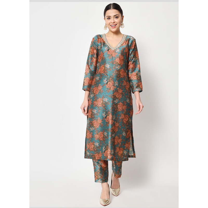 2 Pc Green Readymade Silk Kurti Set - JD986589840