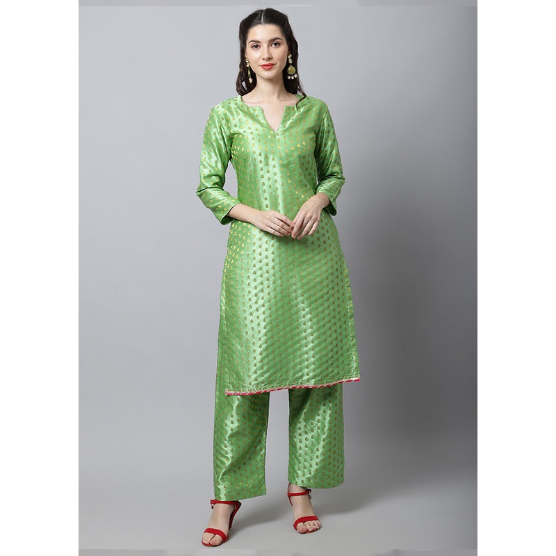 2 Pc Green Readymade Silk Kurti Set - JD986589843