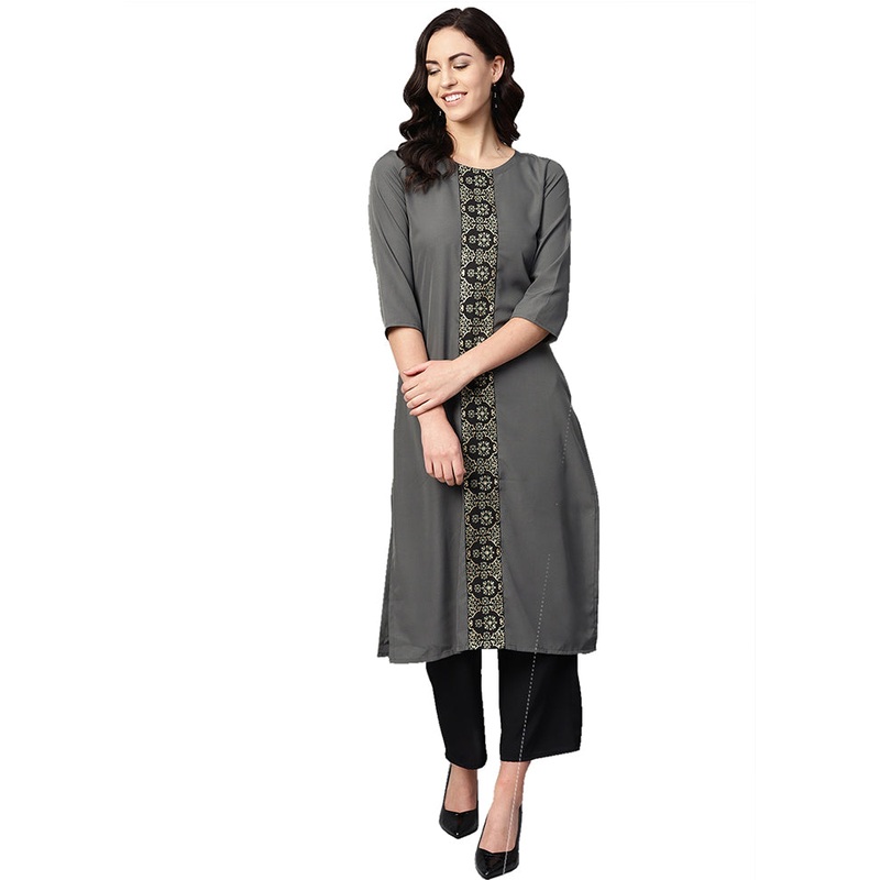 2 Pc Grey Readymade Crepe Straight Kurti Set - JD986589828