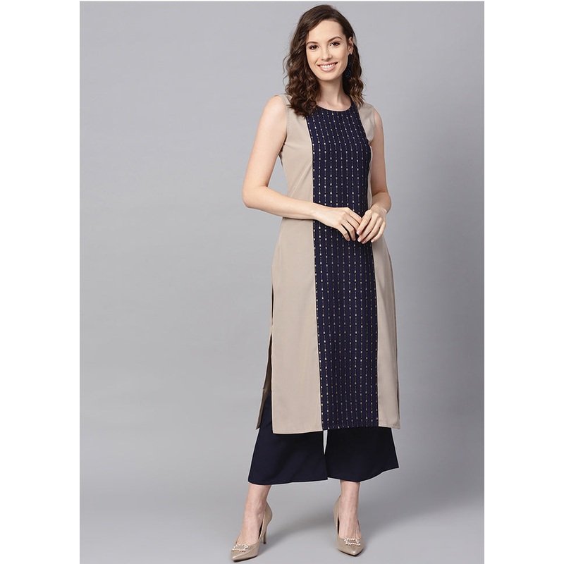 2 Pc Grey Readymade Crepe Straight Kurti Set - JD986589829