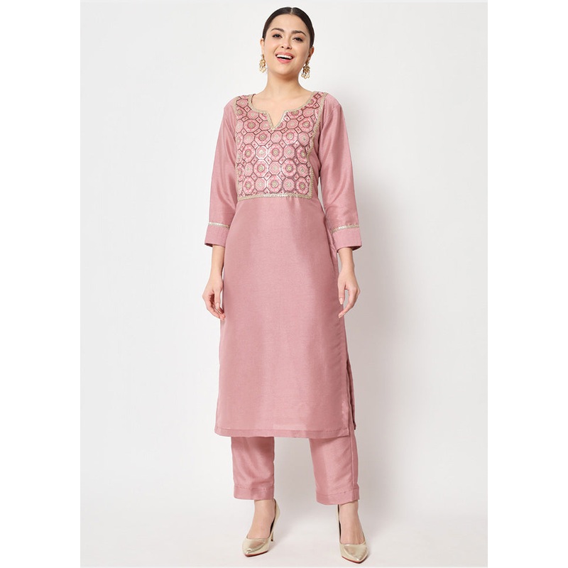 2 Pc Lavender Readymade Silk Kurti Set - JD986589822