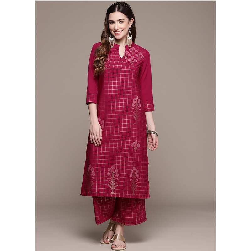 2 Pc Maroon Readymade Crepe Straight Kurti Set - JD986589818