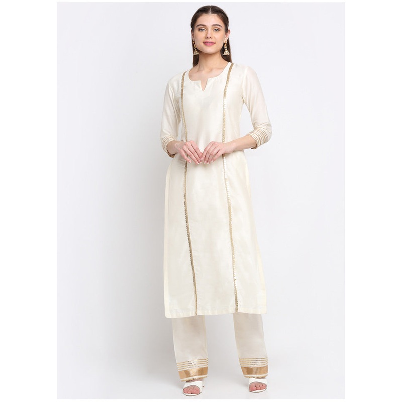 2 Pc Off White Readymade Cotton Kurti Set - JD986589799