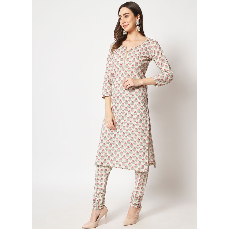 2 Pc Off White Readymade Cotton Kurti Set - JD986589800
