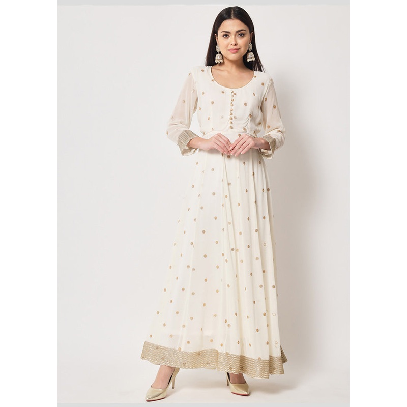 2 Pc Off White Readymade Georgette Kurti Set - JD986589796