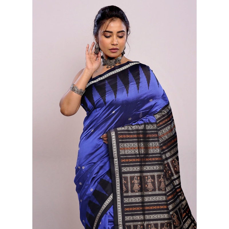 Blue Bomkai Pure Silk Saree With Blouse Piece - JD986589786