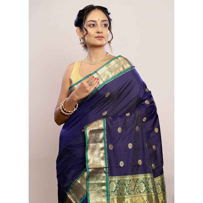 Blue Kanjivaram Silk Saree With Blouse Piece - JD986589779