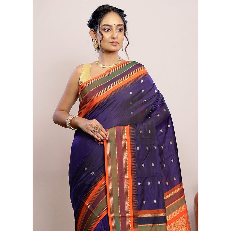 Blue Kanjivaram Silk Saree With Blouse Piece - JD986589780