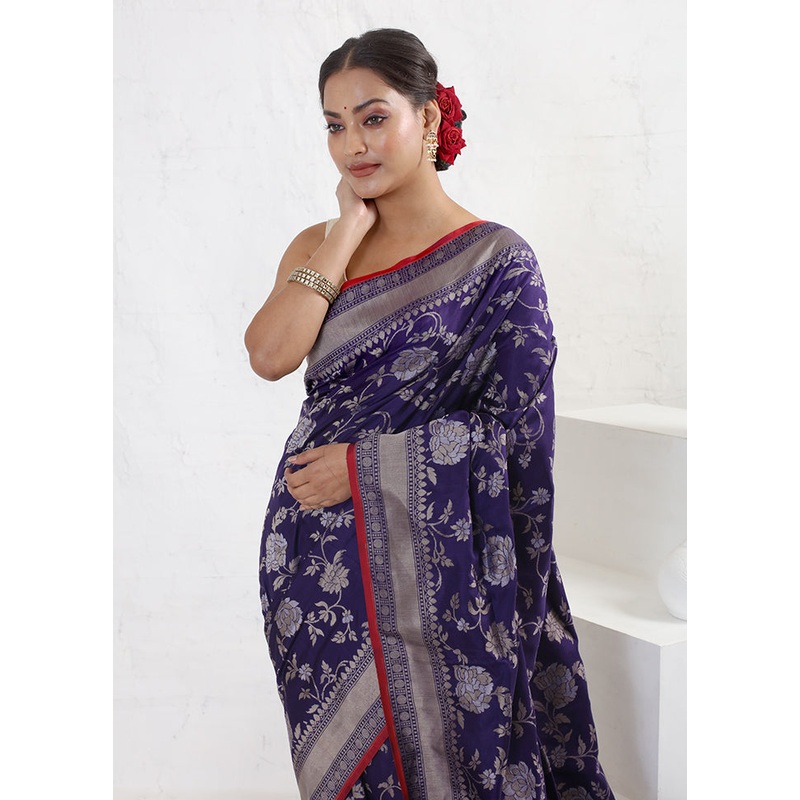 Blue Katan Pure Silk Saree With Blouse Piece - JD986589777
