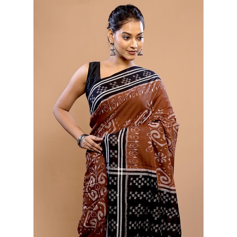 Brown Pure Orissa Cotton Saree Without Blouse Piece - JD986589765