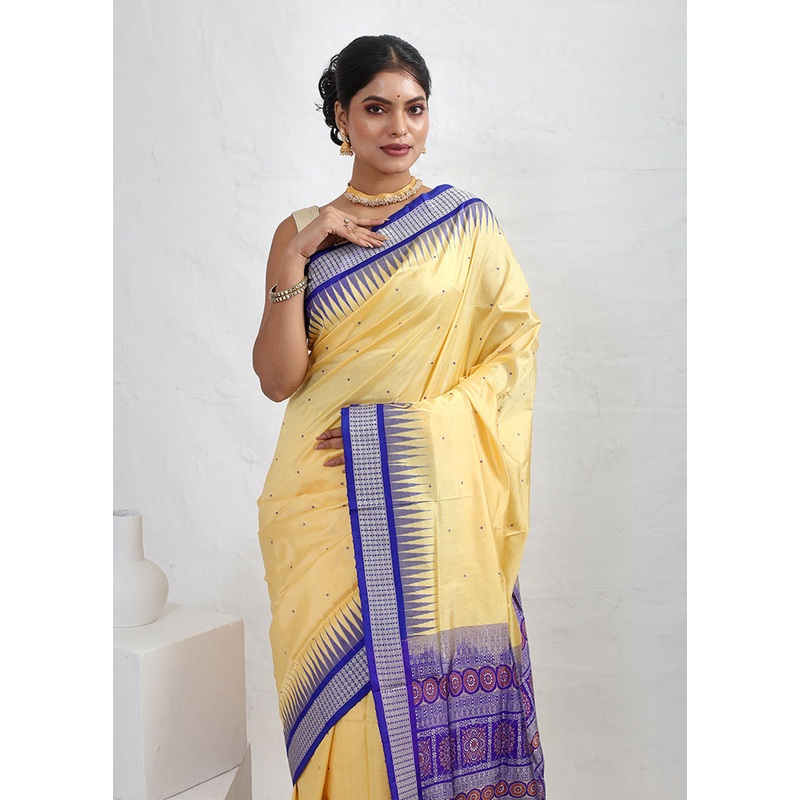 Cream Bomkai Pure Silk Saree With Blouse Piece - JD986589760