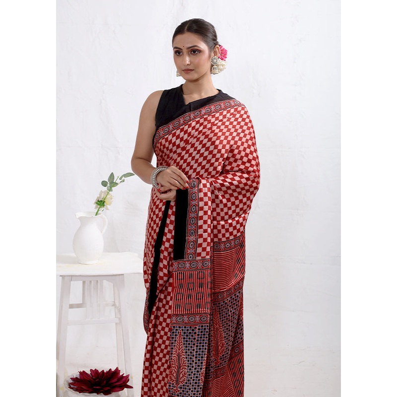 Maroon Printed Pure Silk Saree Without Blouse Piece - JD986589737