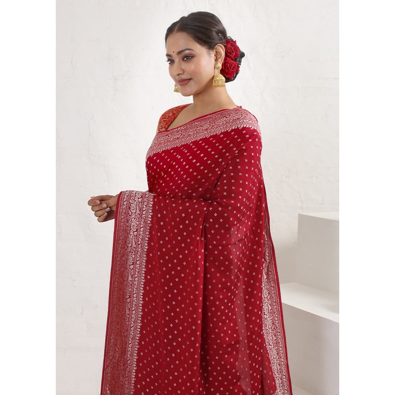 Maroon Pure Georgette Saree With Blouse Piece - JD986589736