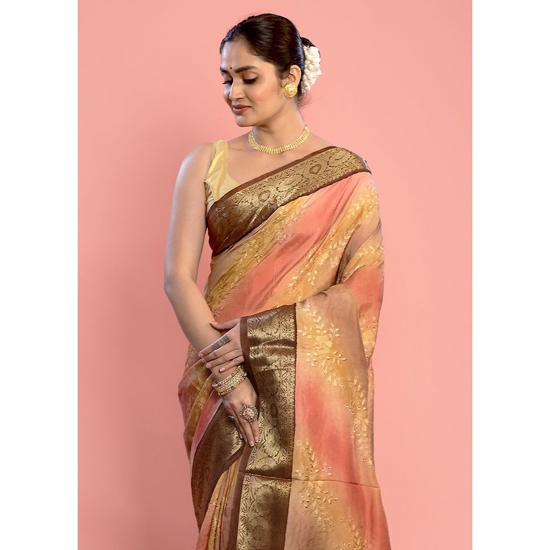 Multicolor Dupion Silk Saree With Blouse Piece - JD986589712