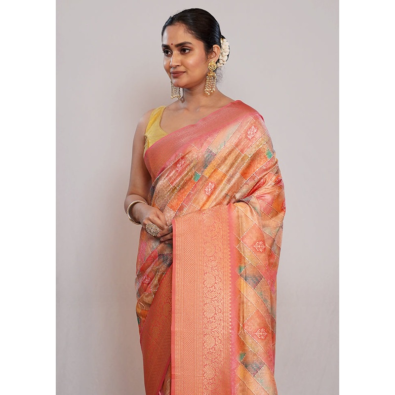 Multicolor Dupion Silk Saree With Blouse Piece - JD986589714