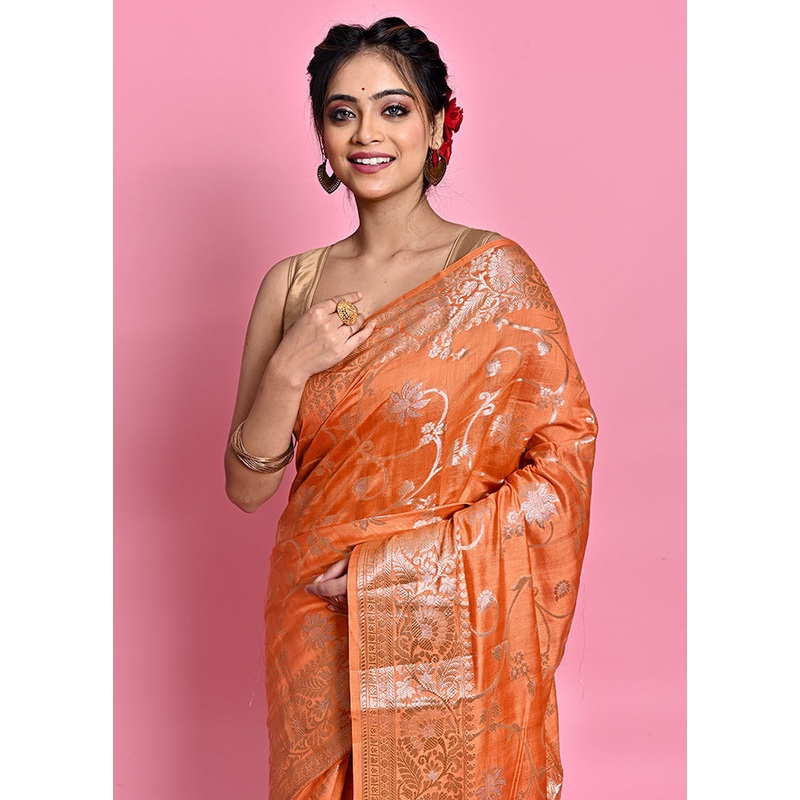 Orange Dupion Silk Saree With Blouse Piece - JD986589730