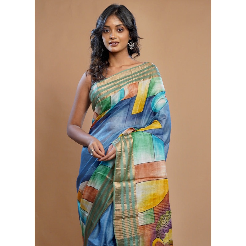 Orange Tussar Silk Saree With Blouse Piece - JD986589766