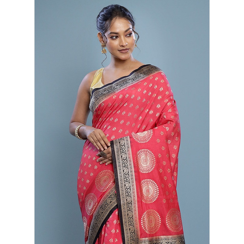 Pink Dupion Silk Saree With Blouse Piece - JD986589715