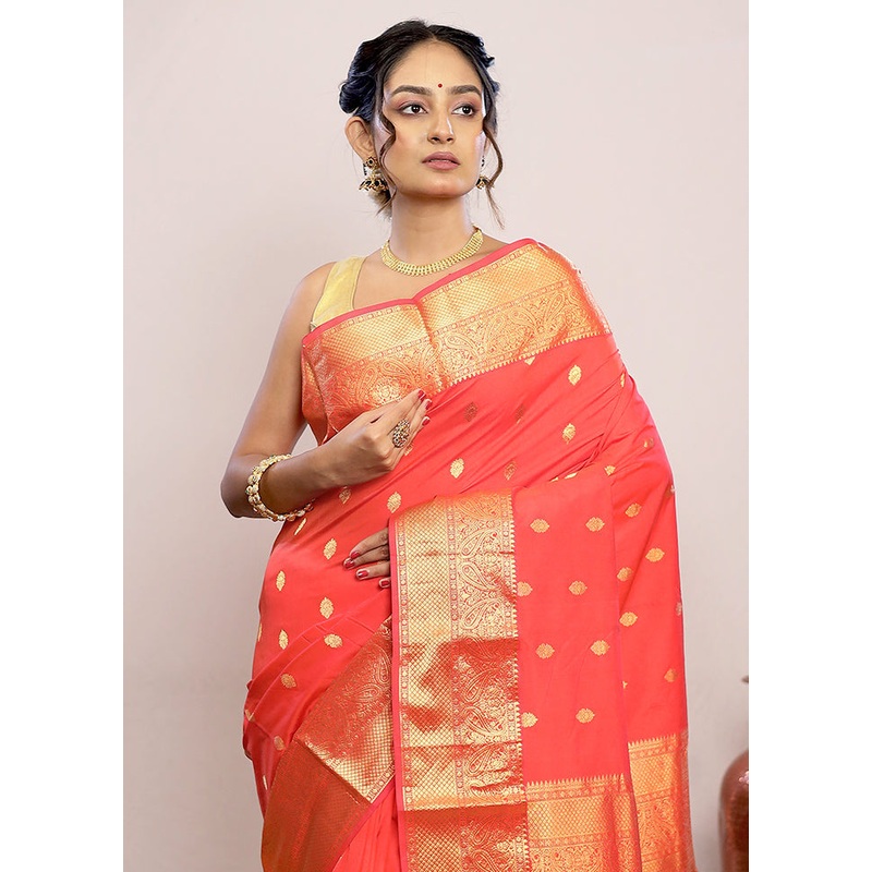 Pink Kanjivaram Silk Saree With Blouse Piece - JD986589706