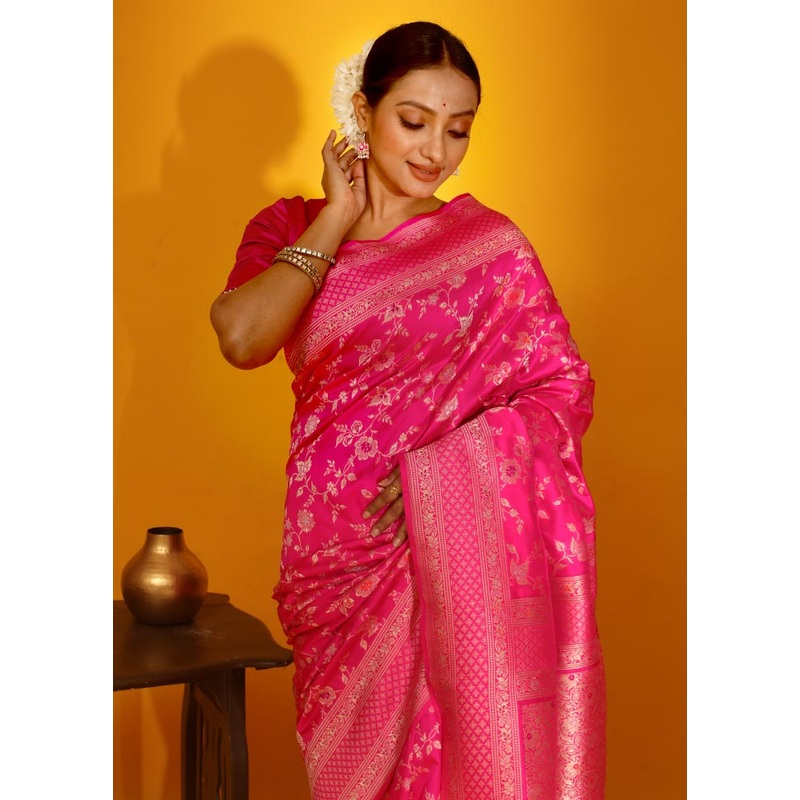 Pink Katan Pure Silk Saree With Blouse Piece - JD986589705