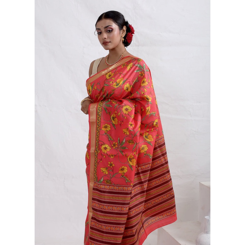 Pink Printed Pure Silk Saree Without Blouse Piece - JD986589699