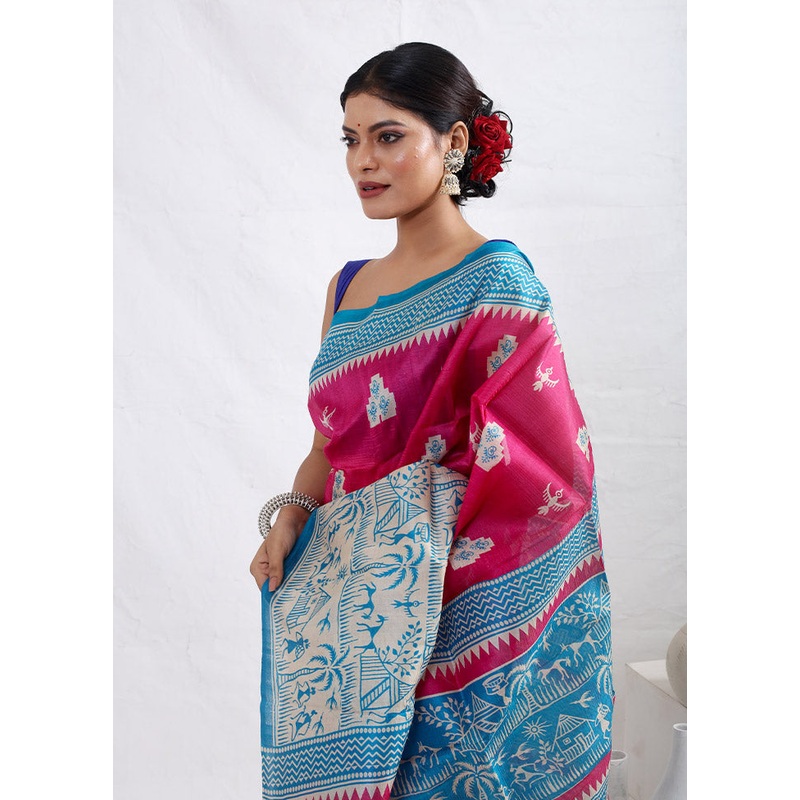 Pink Printed Pure Silk Saree Without Blouse Piece - JD986589702