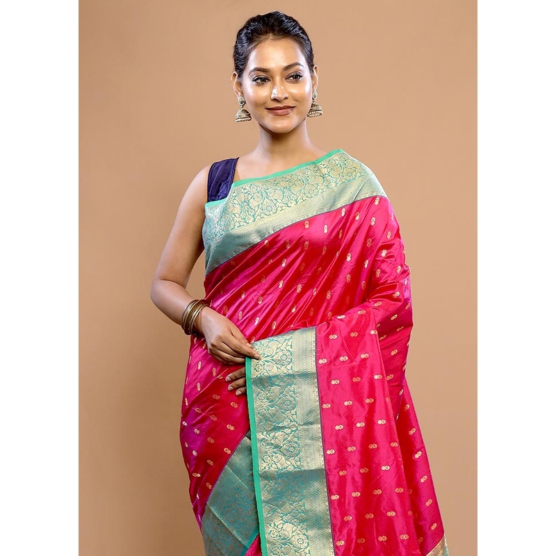 Pink Pure Dharmavaram Kanjivaram Silk Saree With Blouse Piece - JD986589707