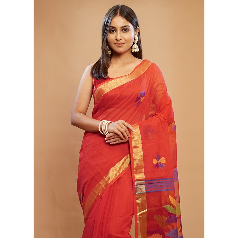 Red Matka Silk Saree With Blouse Piece - JD986589679