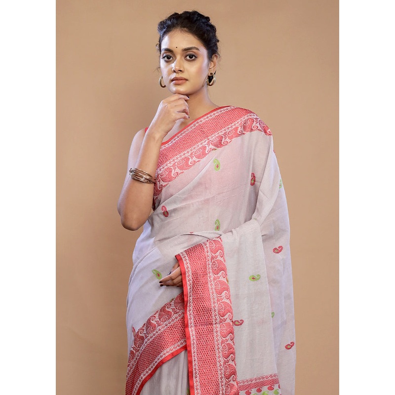 White Matka Silk Saree With Blouse Piece - JD986589691