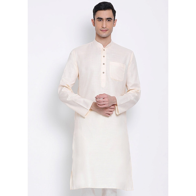 Beige Solid Cotton Kurta - JD986589638