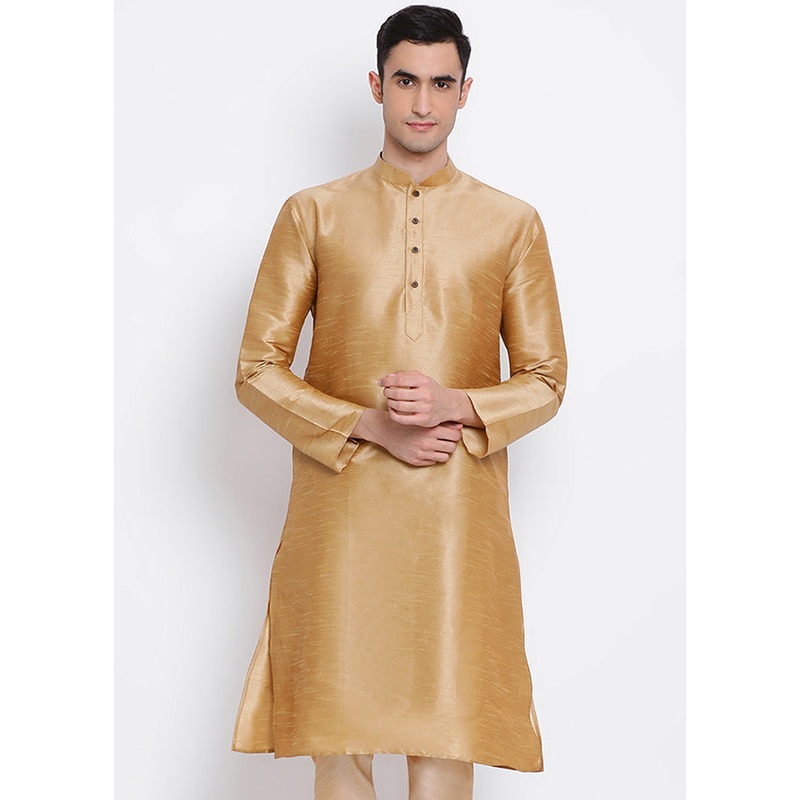 Beige Solid Silk Kurta - JD986589637