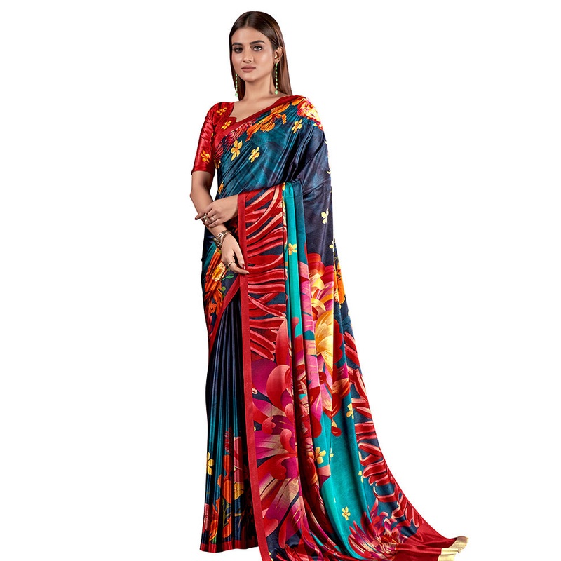 Blue Dupion Silk Saree With Blouse Piece - JD986589500