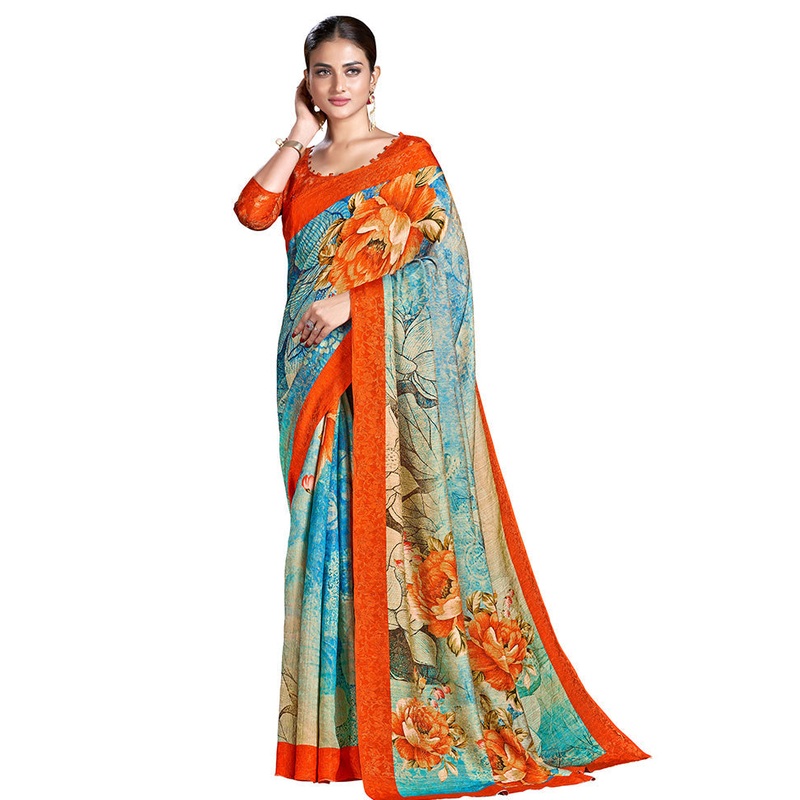 Blue Dupion Silk Saree With Blouse Piece - JD986589501