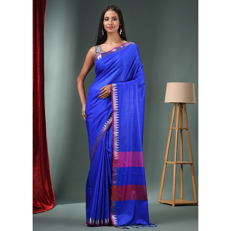 Blue Dupion Silk Saree With Blouse Piece - JD986589512