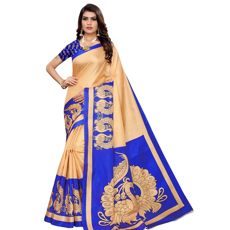 Blue Dupion Silk Saree With Blouse Piece - JD986589516