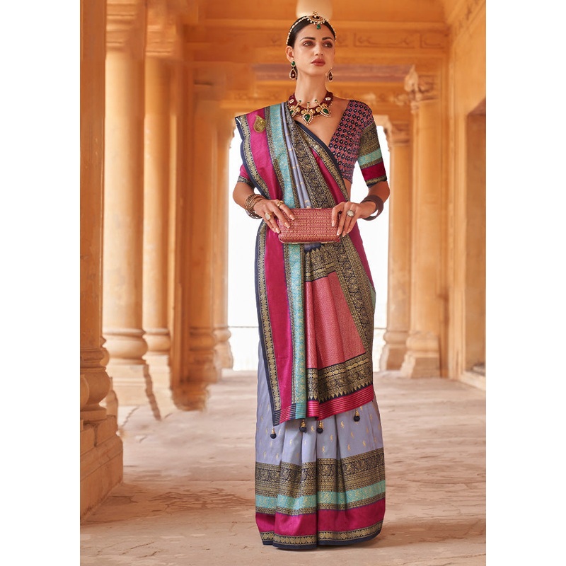 BLUE Dupion Silk Saree With Blouse Piece - JD986589518