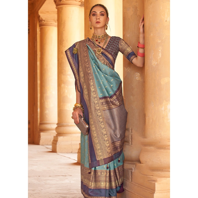 BLUE Dupion Silk Saree With Blouse Piece - JD986589519