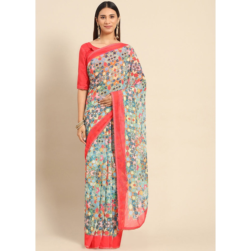 Blue Georgette Saree With Blouse Piece - JD986589531